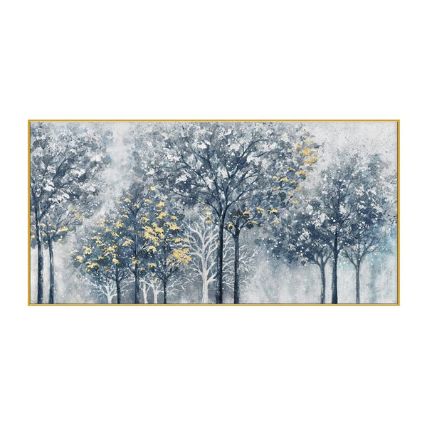 Cuadro Abstracto Bosque en Tonos Plateados - Pintura al Óleo Azul y Dorado Hecha a Mano - Image 5