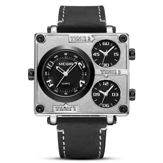 Reloj Deportivo Cuadrado Retro Multi-Zona Horaria con Correa de Cuero - Image 3
