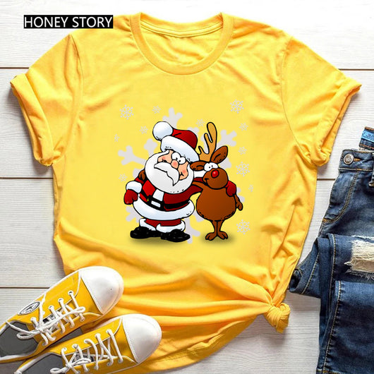 Playera Navideña Roja para Parejas - Diseño Reno y Santa - Image 25