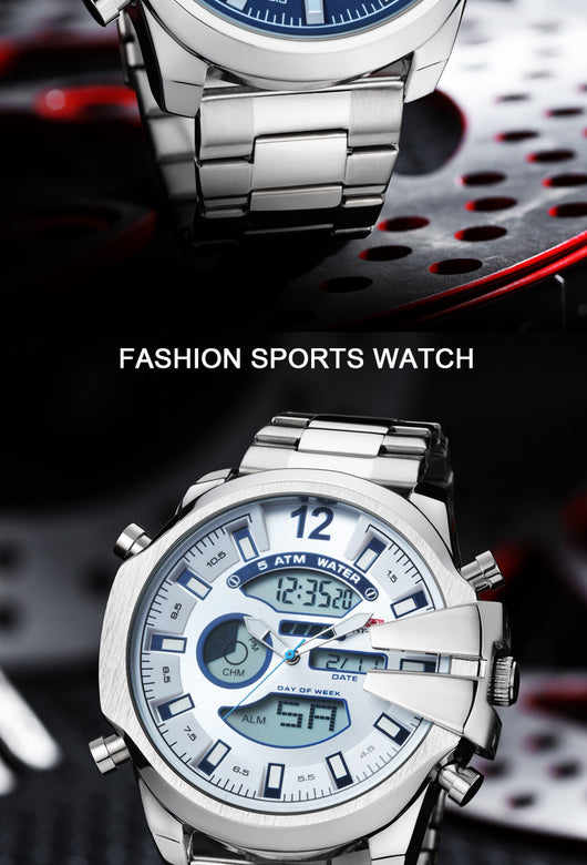 Reloj Deportivo de Acero Inoxidable Dual con Alarma LED Resistente al Agua - Image 14