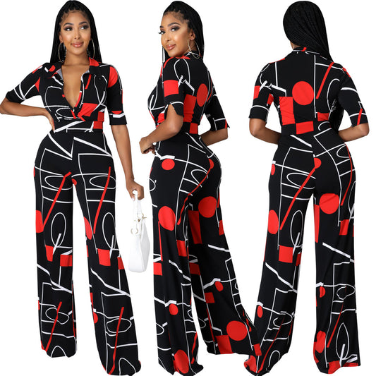 Jumpsuit Largo para Mujer con Estampado Digital Escote V