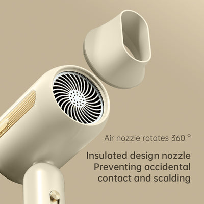 Beige 1200W hair dryer with a minimalist design, featuring a 360-degree rotating air collector nozzle and a US 110V plug. - Image 8