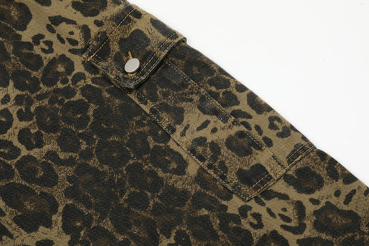 Overol Denim Estampado Leopardo Vintage Unisex con Tirantes - Image 10