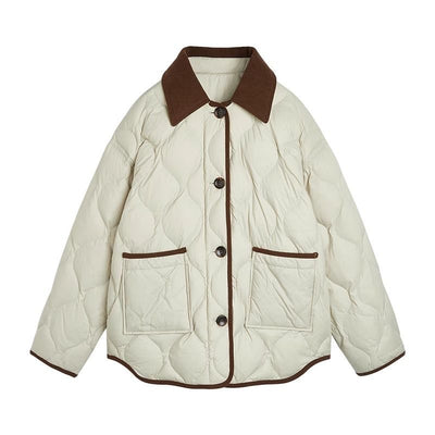 Abrigo Invierno Diseño Solapa Bicolor Estampado Diamante - Image 6