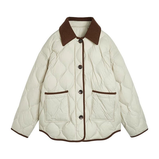 Abrigo Invierno Diseño Solapa Bicolor Estampado Diamante - Image 6