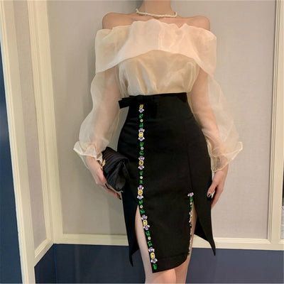Conjunto Elegante: Blusa Plisada de Manga Larga y Falda de Gasa - Image 4