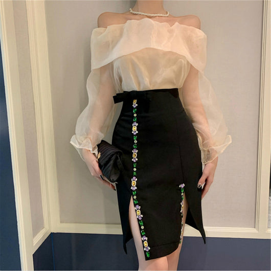 Conjunto Elegante: Blusa Plisada de Manga Larga y Falda de Gasa - Image 4