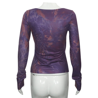 Blusa Larga Morada Degradado con Cuello en V y Cintura Ajustada - Image 21