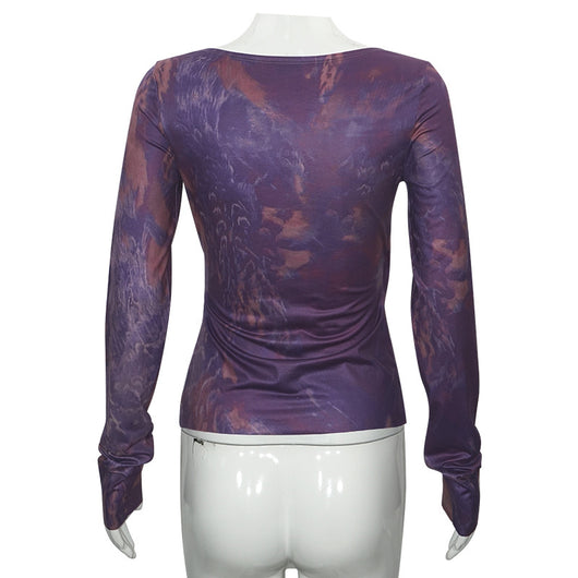 Blusa Larga Morada Degradado con Cuello en V y Cintura Ajustada - Image 21