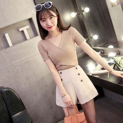 Blusa Tejida Escote V Manga Corta - Image 10