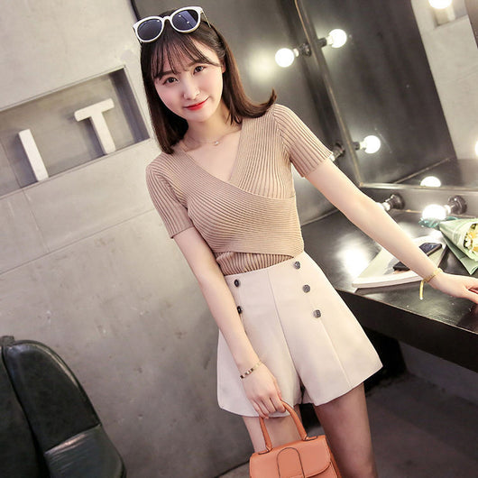 Blusa Tejida Escote V Manga Corta - Image 10