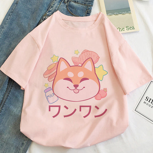 Playera para Mujer con Patrón Kawaii de Gatos