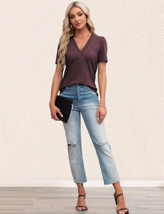 Blusa Casual de Manga Abullonada y Cuello en V para Mujer - Image 19