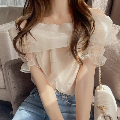 Blusa Entallada de Manga Abullonada en Tul Liso - Image 6