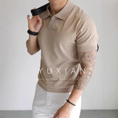 Suéter Tipo Polo de Seda Helada para Hombre - Diseño Sofisticado y Fresco
