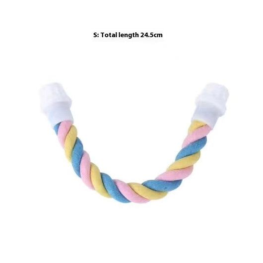 Colorful twisted cotton rope bird perch with plastic end caps, 41.5cm long, for climbing and nibbling. - Image 13