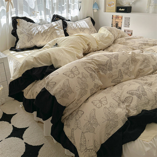 Juego de Cama Algodón Lavado Encaje Tulipán Estilo Coreano 4 Piezas - Image 7