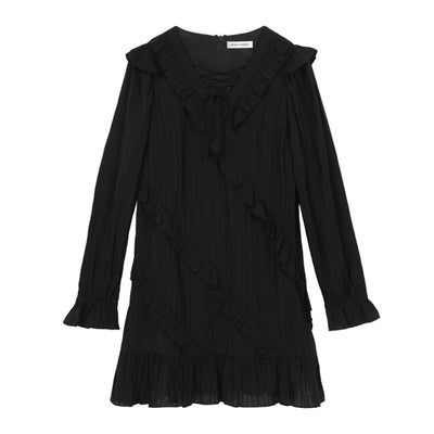 Vestido Negro Elegante con Lazos y Volantes - Image 14