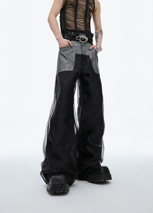 Pantalones Casuales de Corte Recto con Diseño de Malla Doble Capa - Image 2