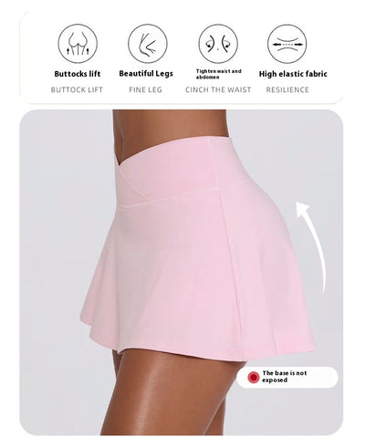 Light pink halter neck sports bra and high-waisted leggings workout set on a model. - Image 46