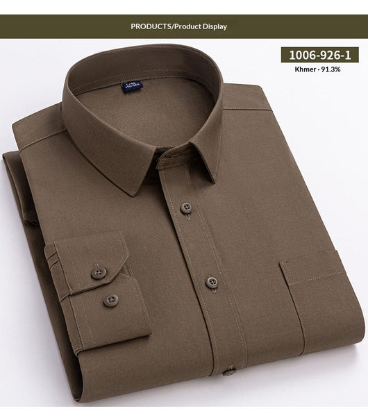 Camisa de Algodón Manga Larga Khaki para Hombre - Primavera - Image 14
