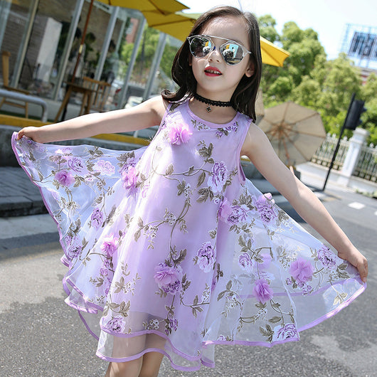 Vestido de Playa Infantil Estampado Floral con Efecto Gasa - Image 10