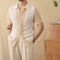 Cardigan Tejido Hueco de Algodón y Lino con Solapa de Manga Corta