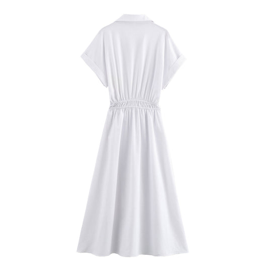 Vestido Camisero Midi de Lino Mezclado - Diseño Suelto y Versátil para Mujer - Image 13