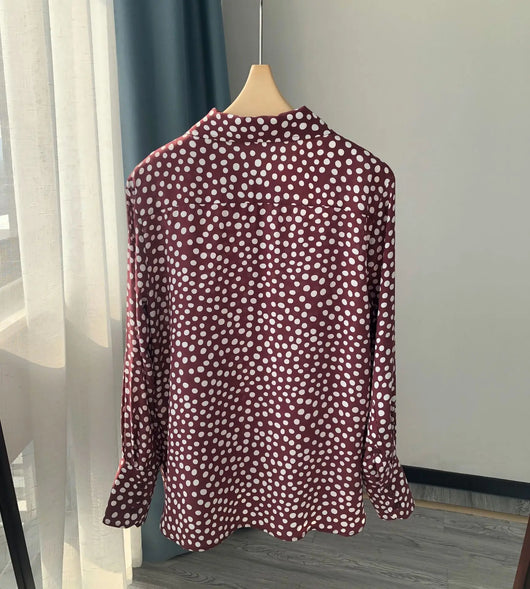 Camisa Vintage Burdeos con Lunares en Seda - Cuello Solapa Manga Larga - Image 7