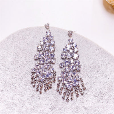 Aretes de Zirconia Forma Especial Estilo Banquete con Poste de Plata - Image 7