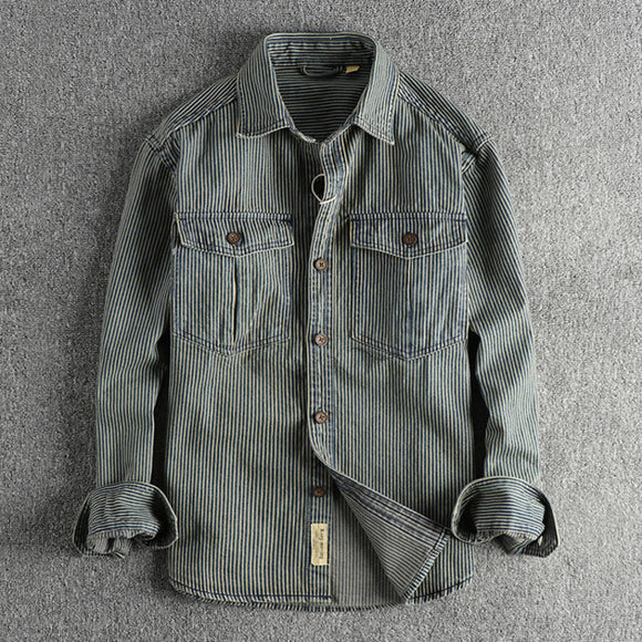 Camisa Denim Vintage Desgastada para Hombre