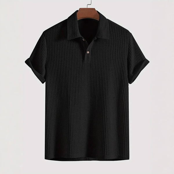 Camisa Casual de Punto Rombo con Solapa - Corte Holgado Manga Corta Hombre