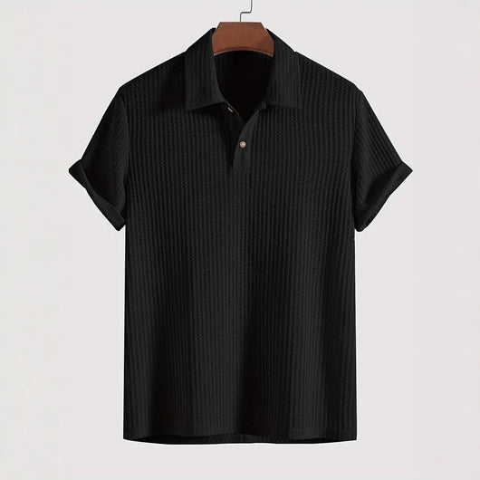 Camisa Casual de Punto Rombo con Solapa - Corte Holgado Manga Corta Hombre