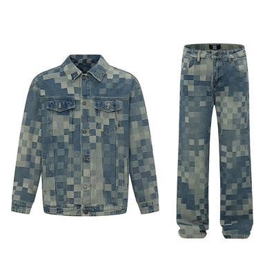 Chamarra Denim Mosaico Estilo Coreano para Hombre - Image 5
