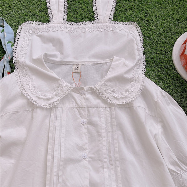 Blusa Infantil Verano con Cuello Muñeca, Orejas de Conejo y Encaje - Diseño Dulce
