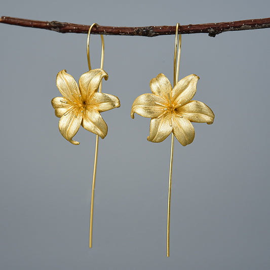Aretes de Plata Esterlina S925 Flor de Lirio para Mujer