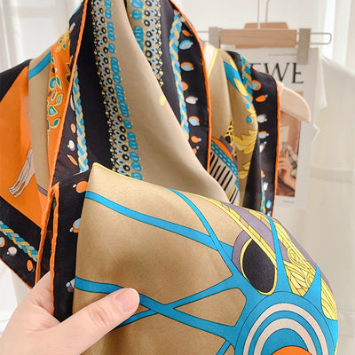 Pañuelo de Seda Estampado Naranja Clásico Grande - Image 12
