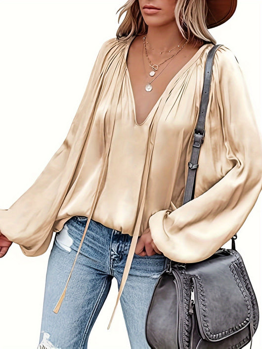 Blusa de Satén con Cuello en V y Mangas Largas para Mujer - Image 31