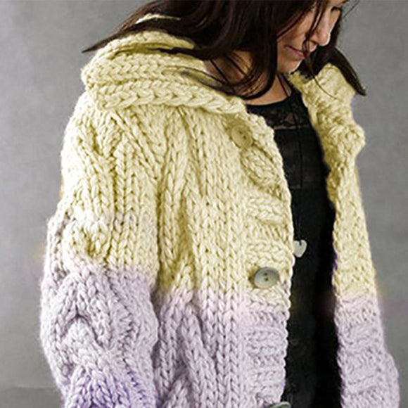 Cardigan Tejido Suelto con Capucha Largo hasta la Rodilla para Otoño e Invierno