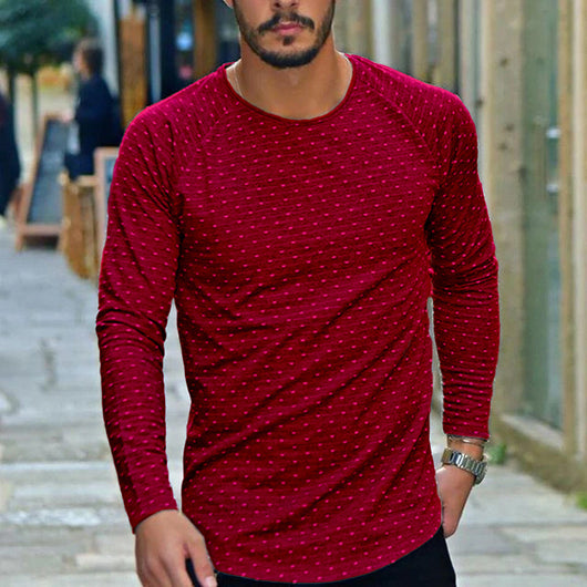 Camiseta Manga Larga Cuello Redondo con Lunares para Hombre - Image 9