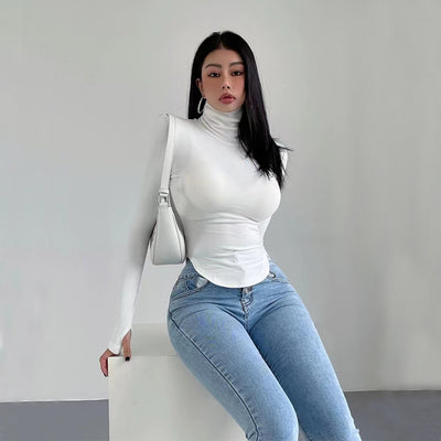 Blusa Ajustada de Cuello Alto Sexy y Elegante para Otoño e Invierno - Image 3