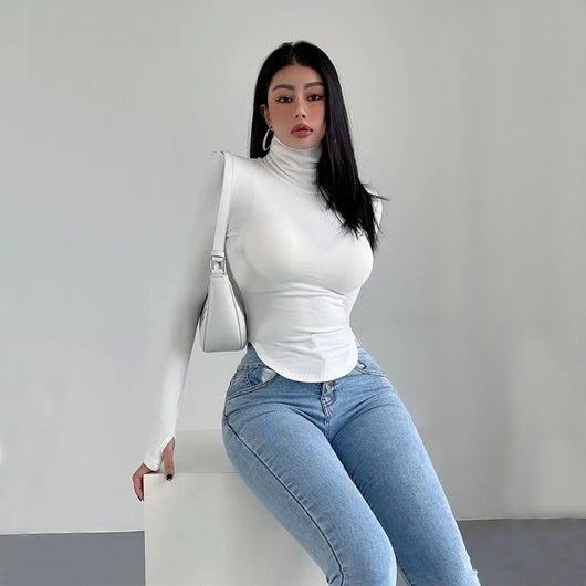 Blusa Ajustada de Cuello Alto Sexy y Elegante para Otoño e Invierno - Image 3