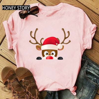 Playera Navideña Roja para Parejas - Diseño Reno y Santa - Image 31