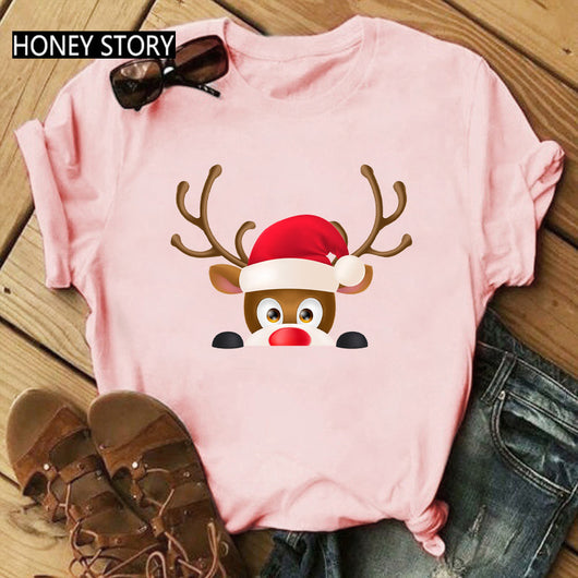 Playera Navideña Roja para Parejas - Diseño Reno y Santa - Image 31