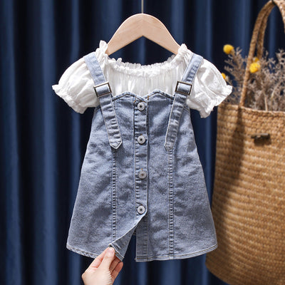 Conjunto Infantil de Verano: Falda Denim con Tirantes y Blusa Manga Corta - Image 4