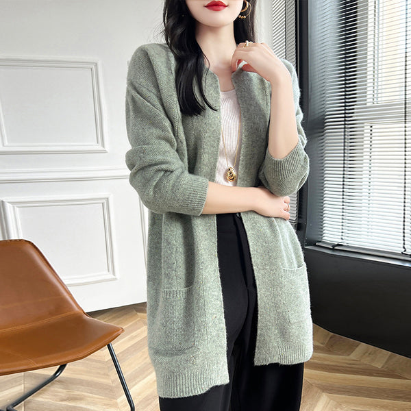 Cardigan de Lana con Cuello Redondo para Mujer