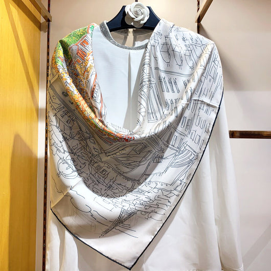 Pañuelo de Seda 90cm Bordes Ondulados - Foulard Cuadrado Elegante para Mujer - Image 12