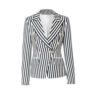 Blazer Entallado de Doble Botonadura con Rayas Vintage - Image 9
