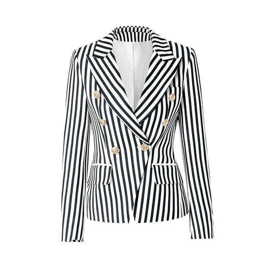 Blazer Entallado de Doble Botonadura con Rayas Vintage - Image 9