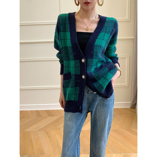 Cardigan de Mohair a Cuadros Verdes - Tejido Trendy para Mujer - Image 7